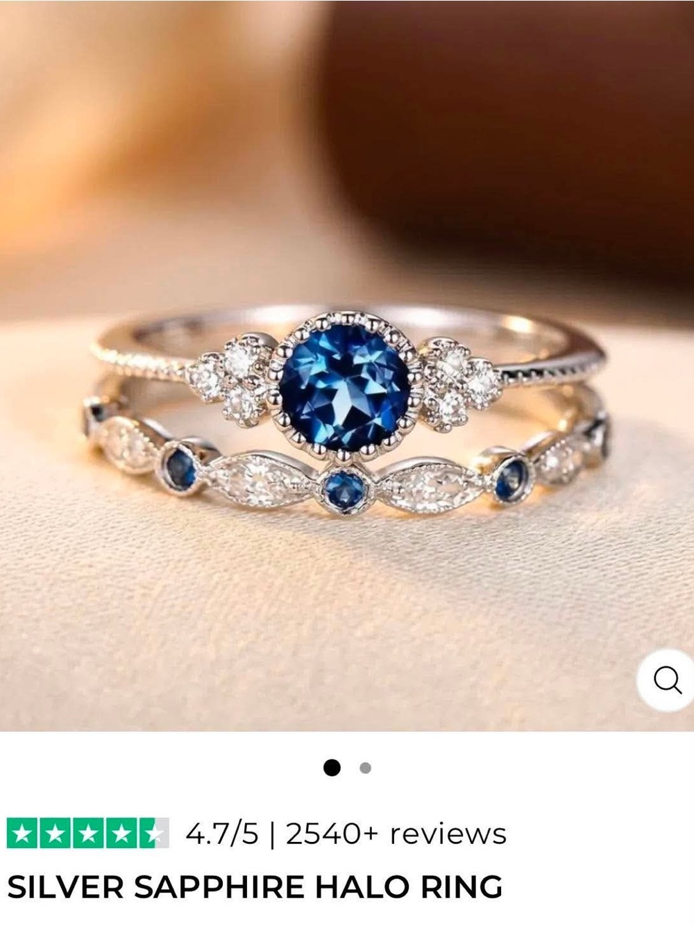 Sterling Silver Sapphire Halo Ring - Deep Sapphire Glow